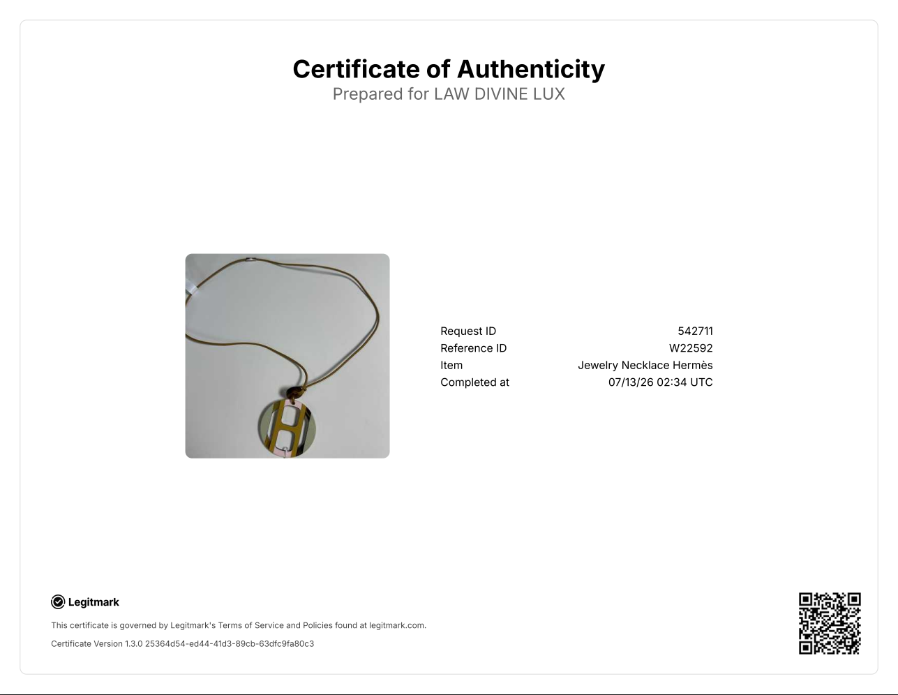 H Equipe Lacquered Horn Pendant On Leather Cord W22592