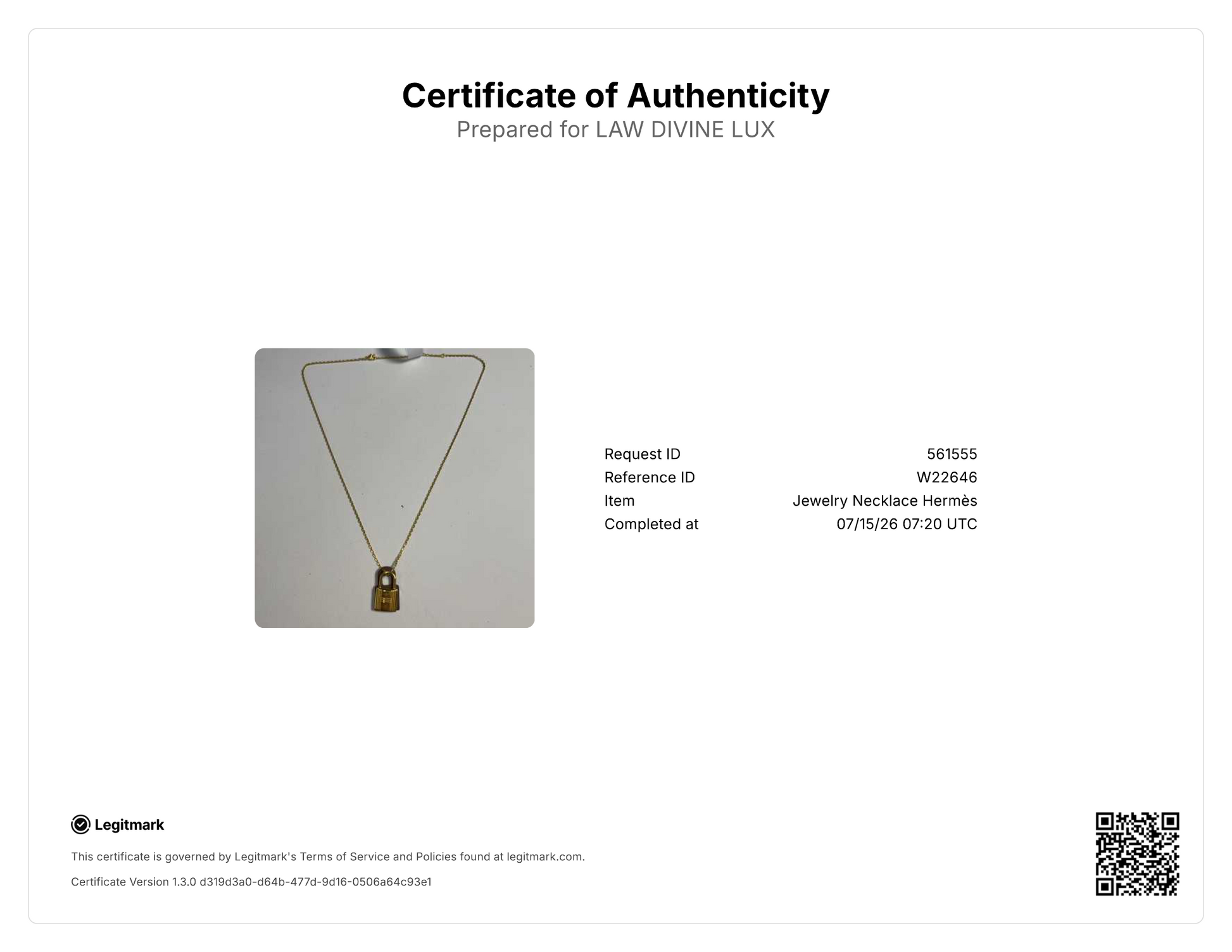 Hermes O'Kelly Pendant Necklace twins W22646