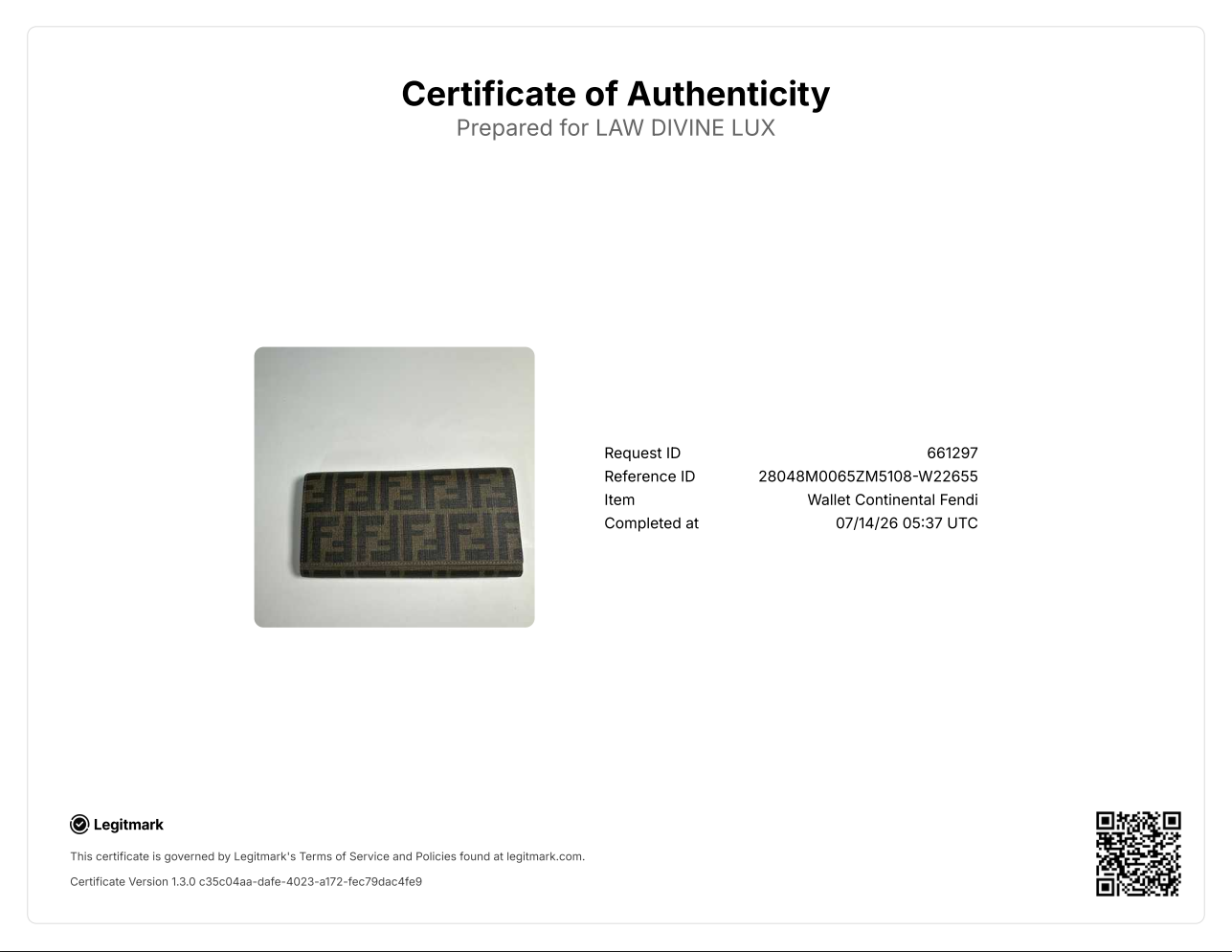 2010 Zucca FF Logo Continental Wallet W22655