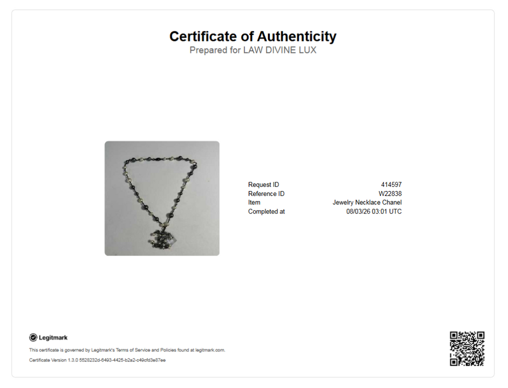Chanel Ruthenium Metal Pearl Baguette CC Pendant Necklace W22838