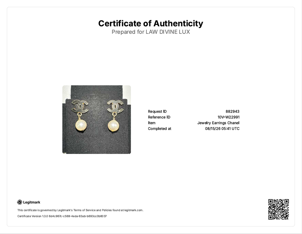 Gold Metal CC Faux Pearl Drop Earrings W22991