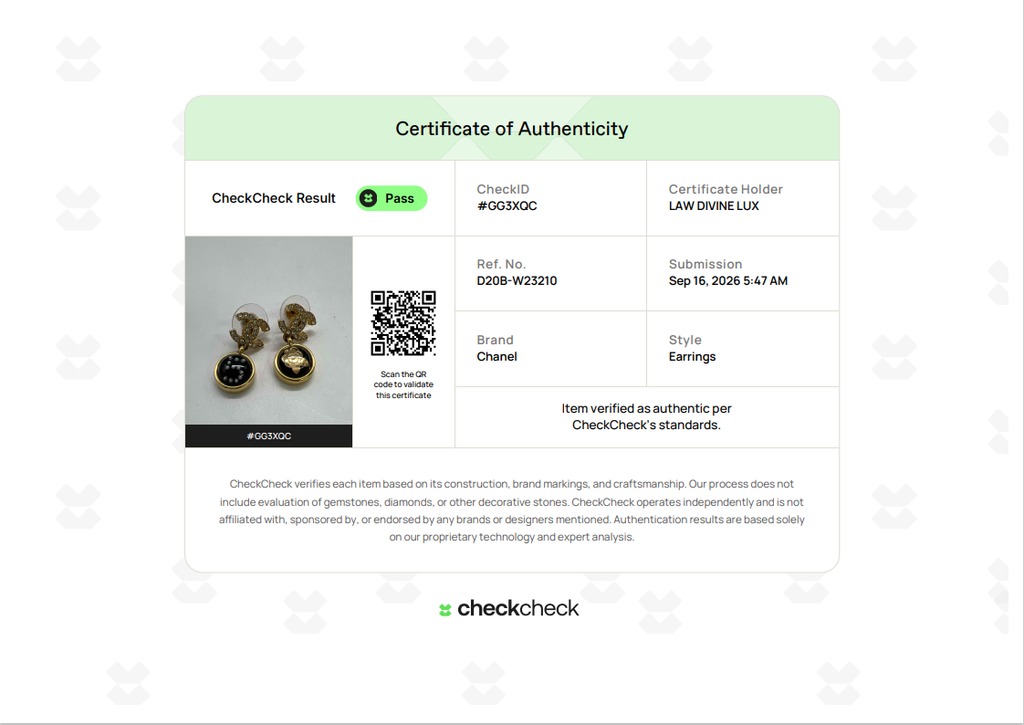 Black Resin and Crystal CC Charm Earrings W23210