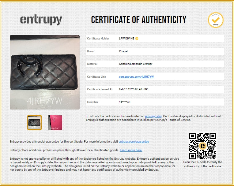 Cambon Bifold Wallet Quilted Lambskin Long