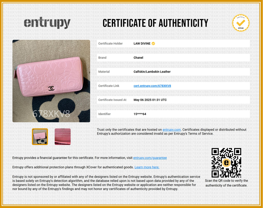 Lambskin Camellia Embossed Zip Around Large Gusset Wallet Pink