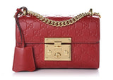 GUCCI  Guccissima Small Padlock Shoulder Bag Hibiscus Red