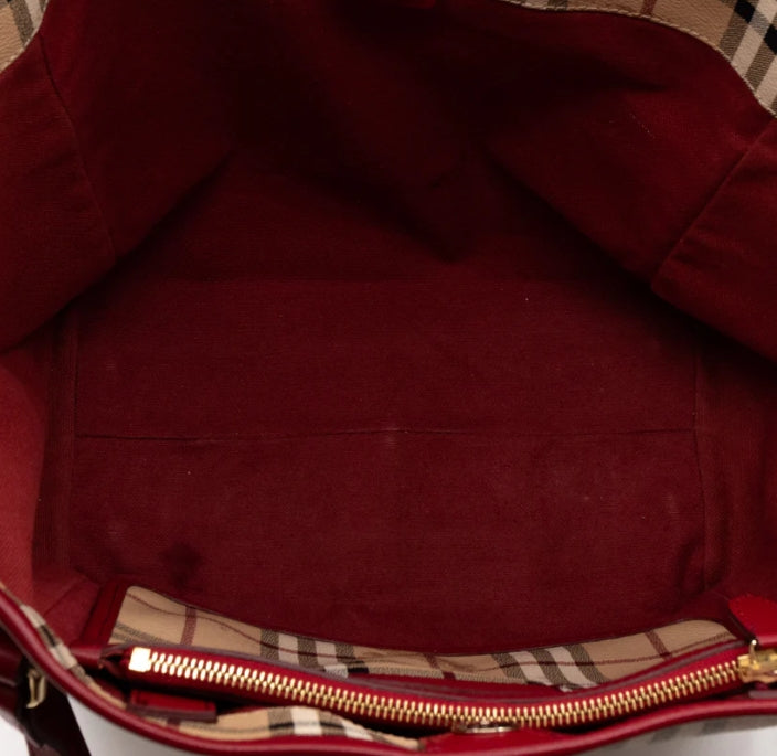 BURBERRY Haymarket Check Red Trim Shoulder Bag