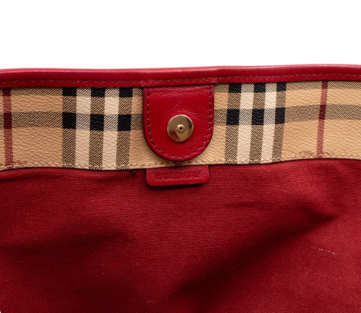 BURBERRY Haymarket Check Red Trim Shoulder Bag