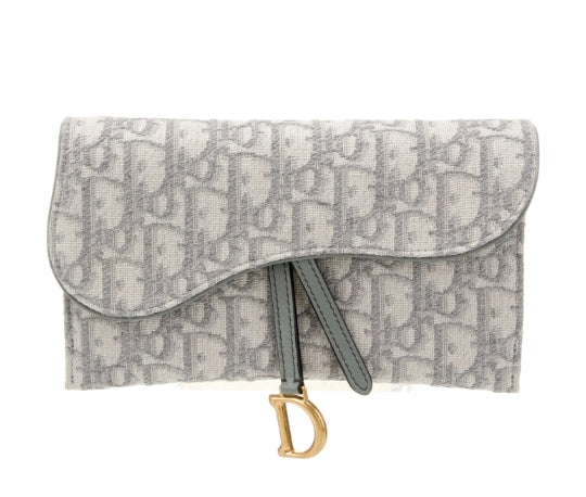 Oblique Saddle Chain Long Wallet Grey with Pouch twins