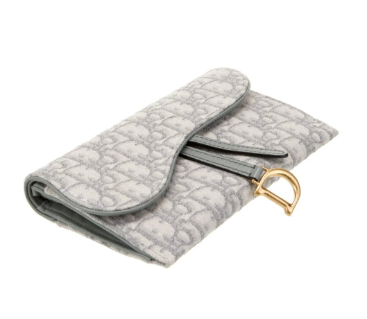 Oblique Saddle Chain Long Wallet Grey with Pouch twins