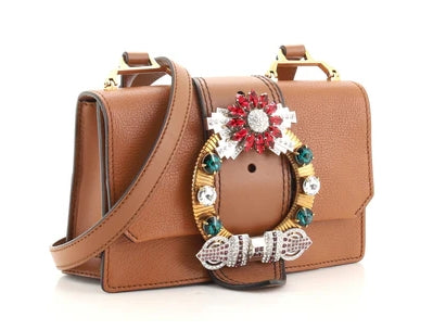 Madras Crystal Buckle Shoulder Bag Leather Small twins