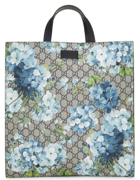 Soft GG Supreme Monogram Blooms Vertical Tote Blue - twins