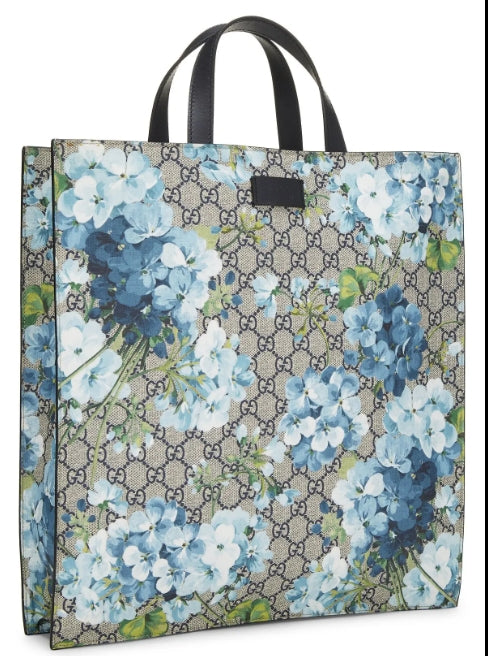 Soft GG Supreme Monogram Blooms Vertical Tote Blue - twins