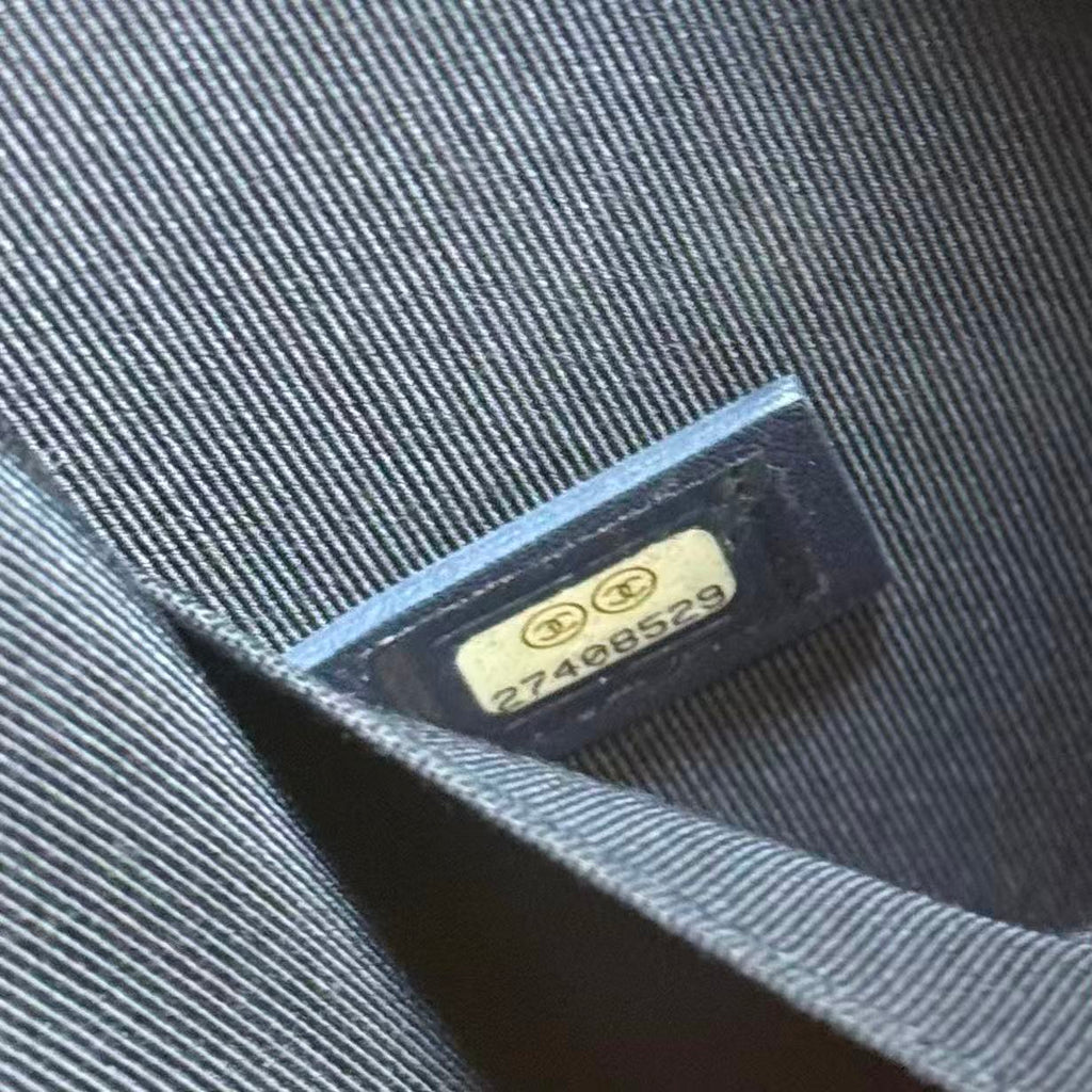 Calfskin Quilted North South Boy Flap Navy twins