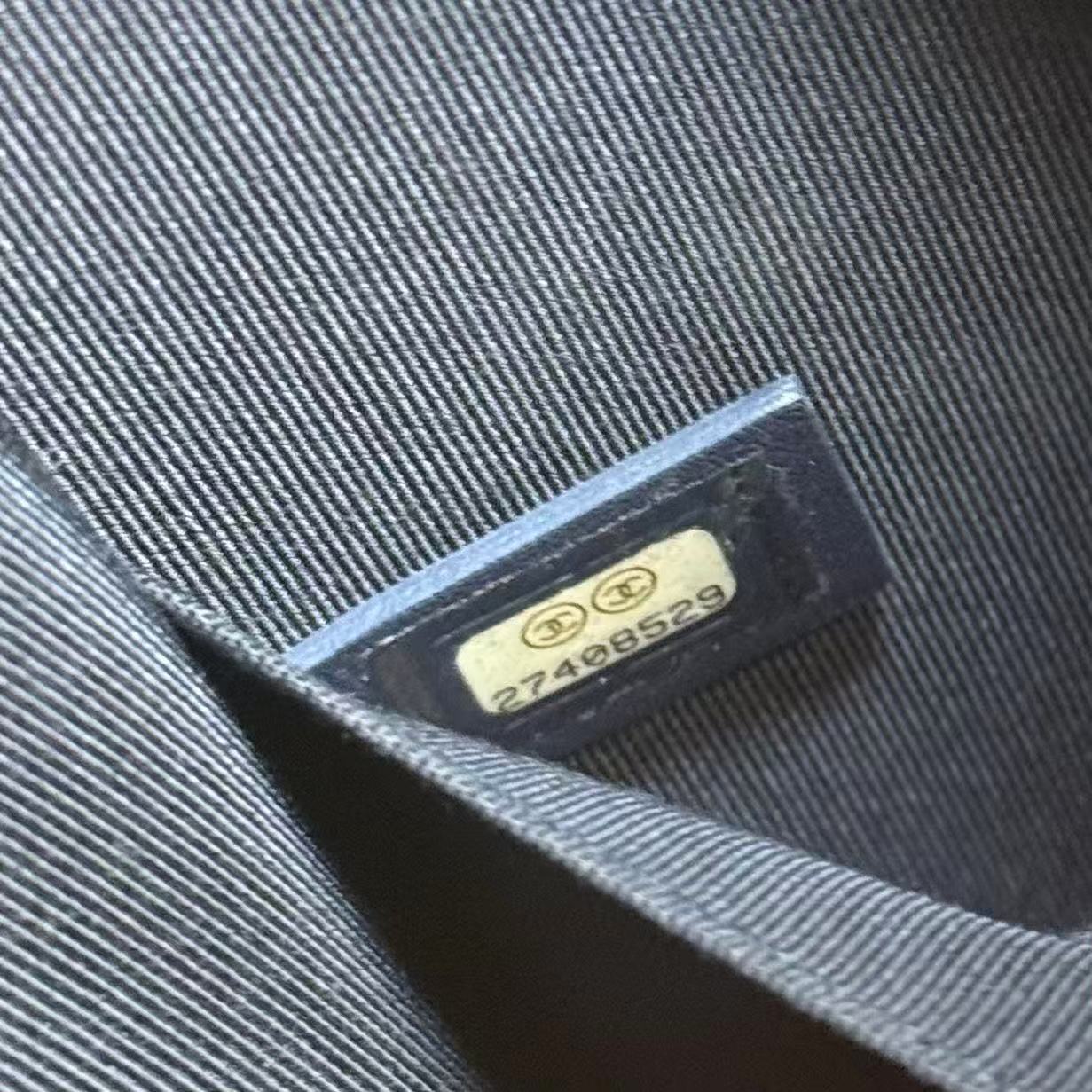 Calfskin Quilted North South Boy Flap Navy twins