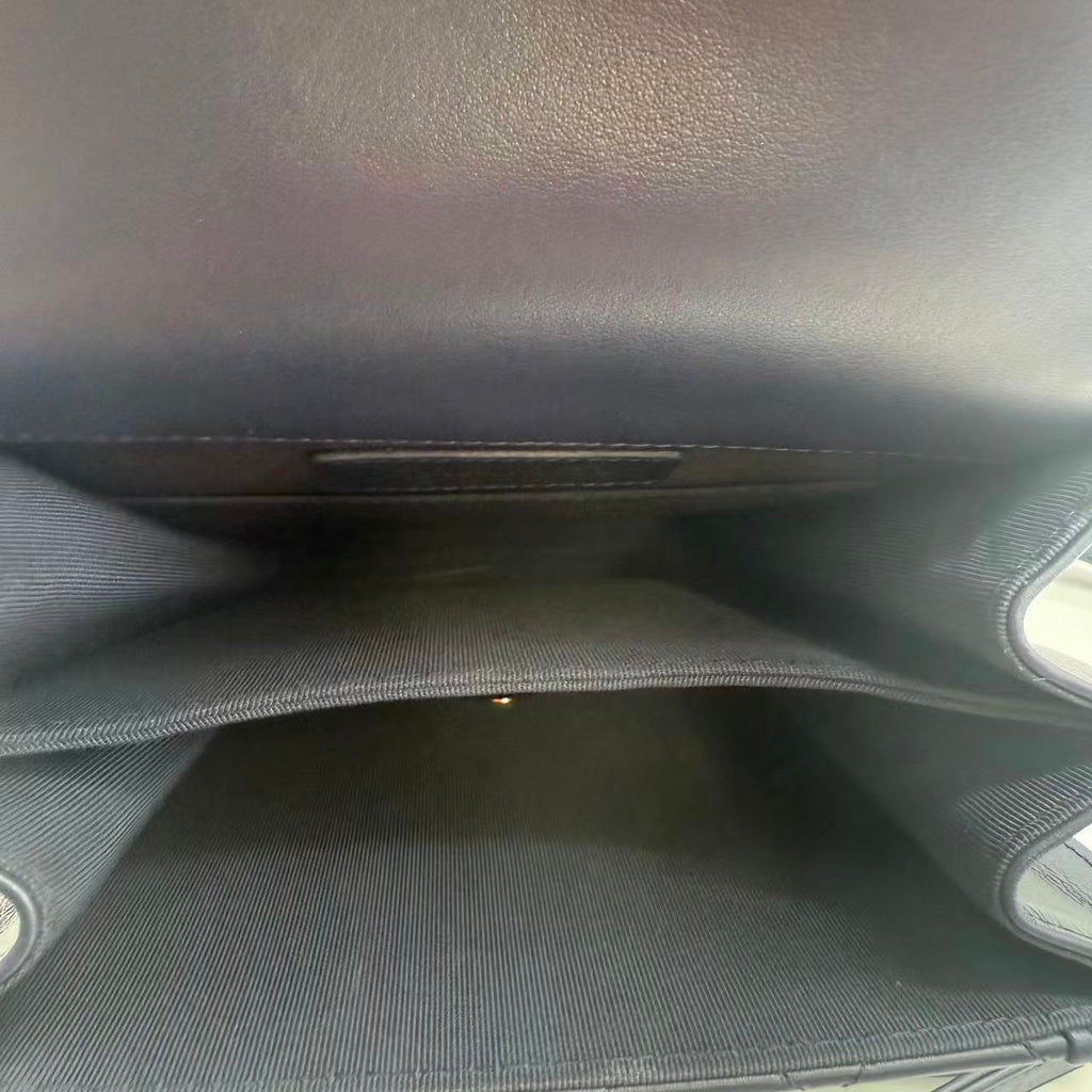 Calfskin Quilted North South Boy Flap Navy twins