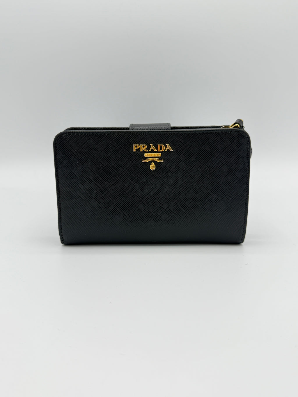Prada Black Saffiano Snap Compact Wallet