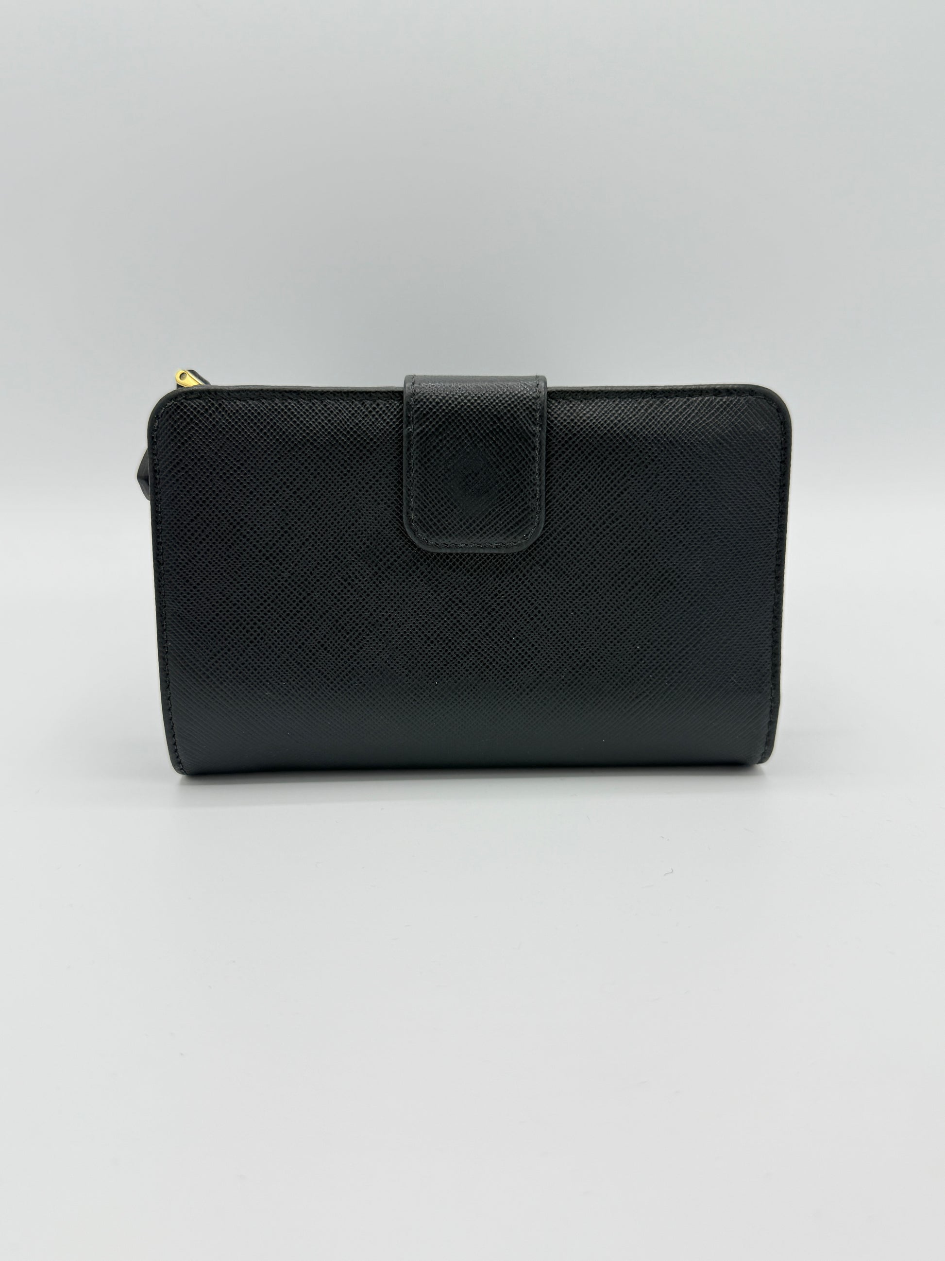 Prada Black Saffiano Snap Compact Wallet
