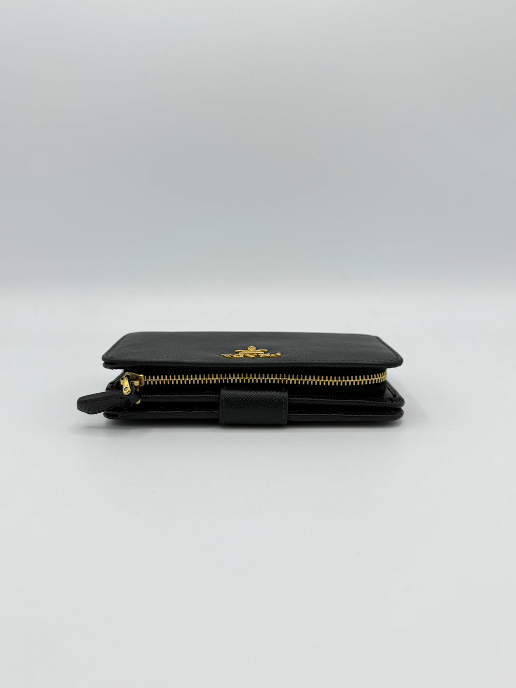 Prada Black Saffiano Snap Compact Wallet