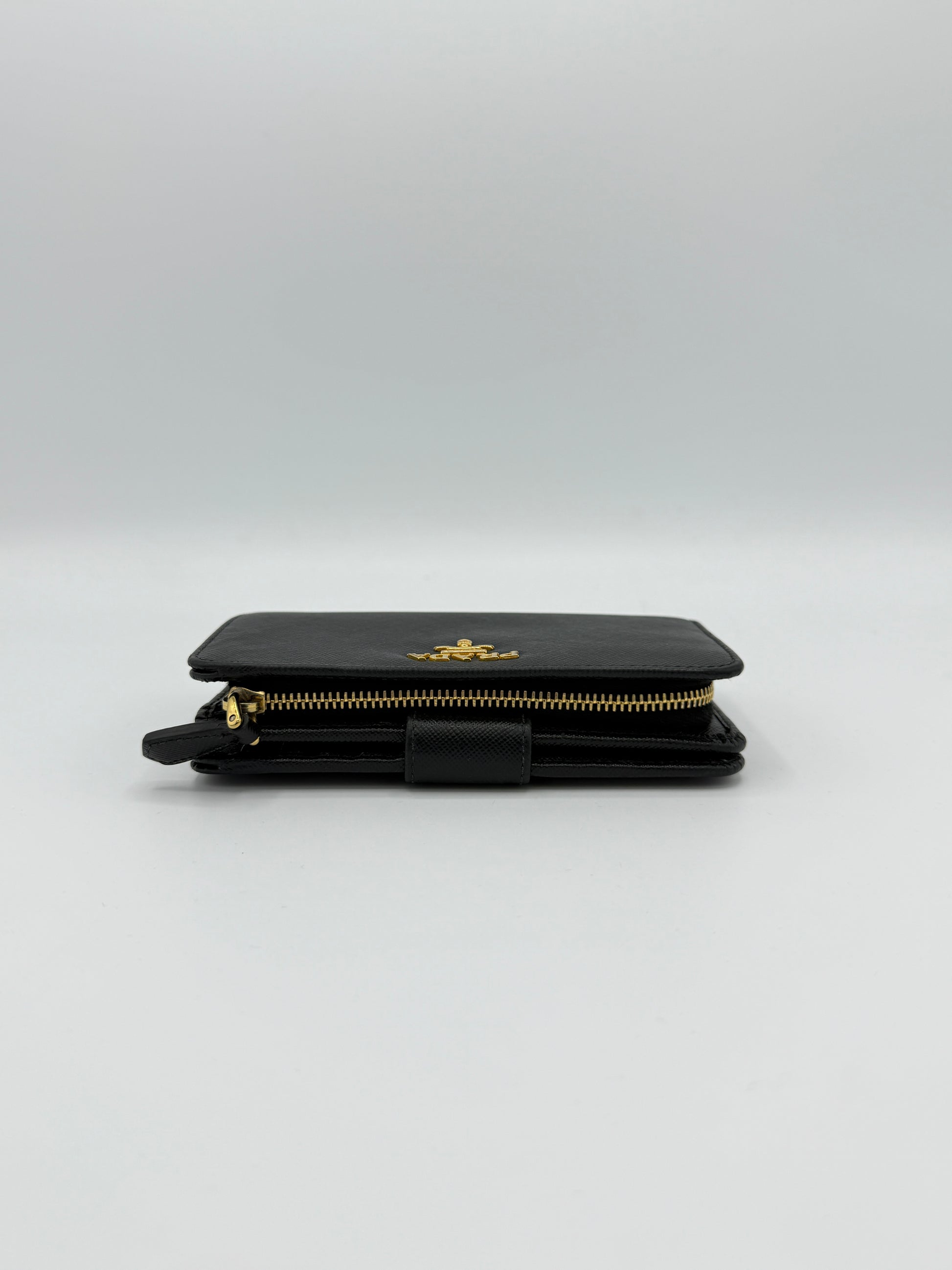Prada Black Saffiano Snap Compact Wallet