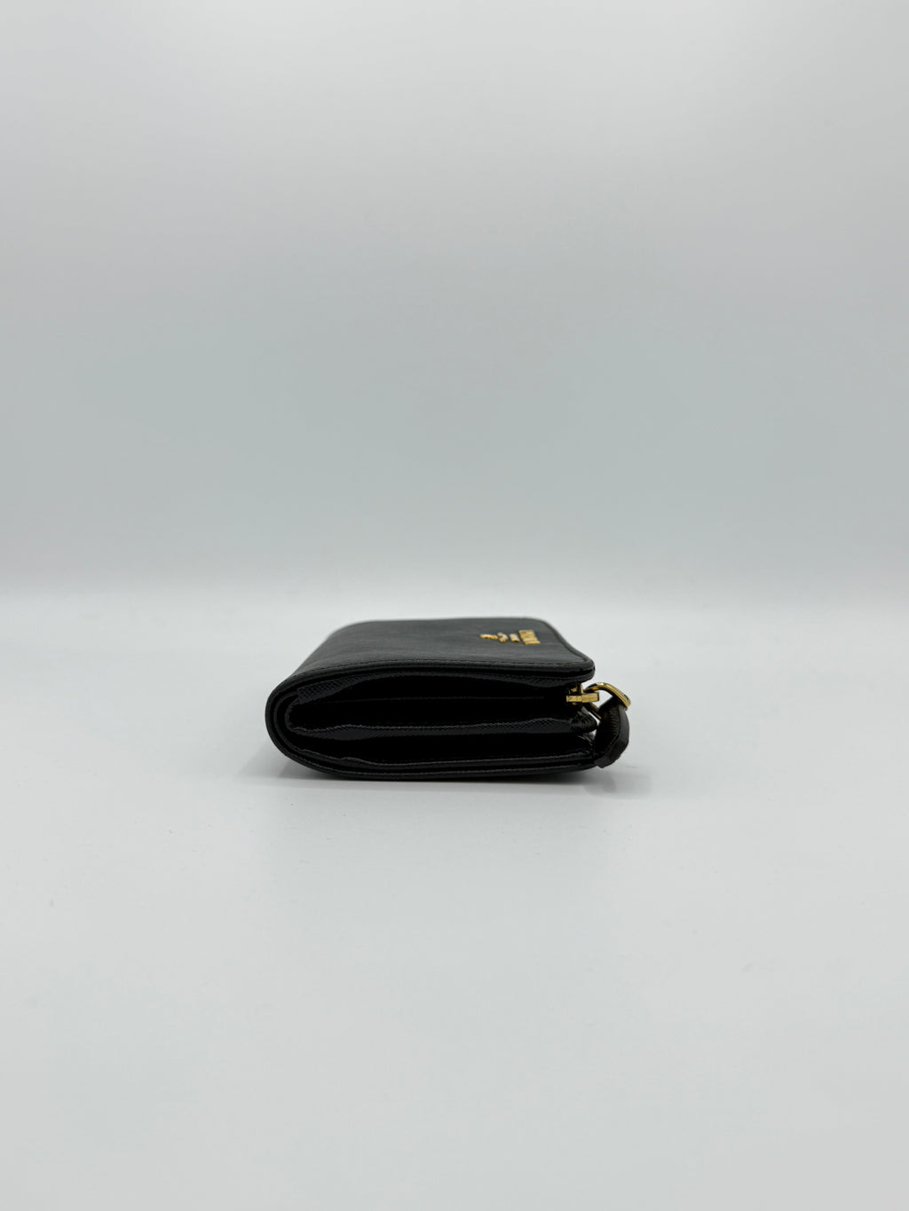 Prada Black Saffiano Snap Compact Wallet