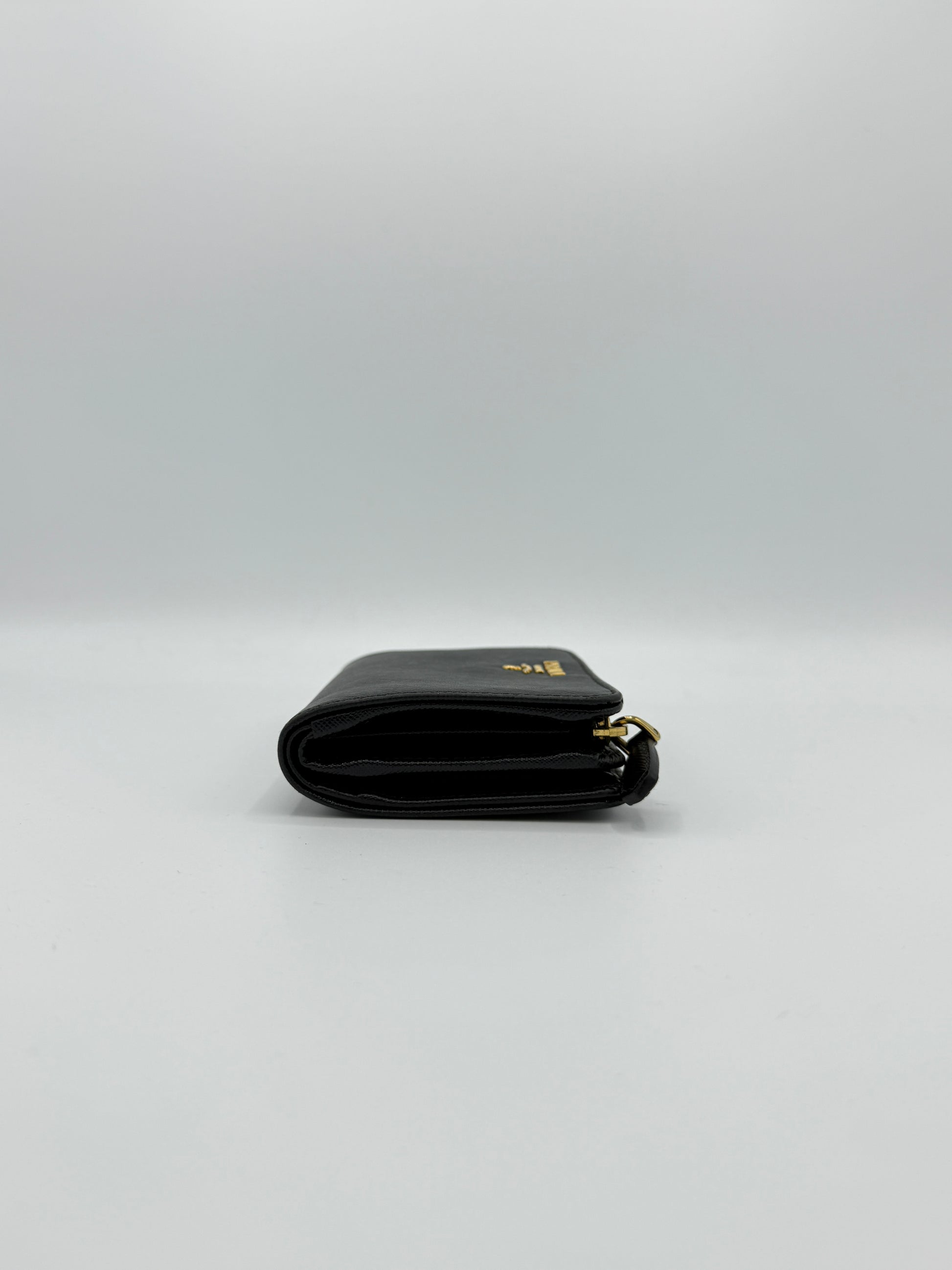 Prada Black Saffiano Snap Compact Wallet