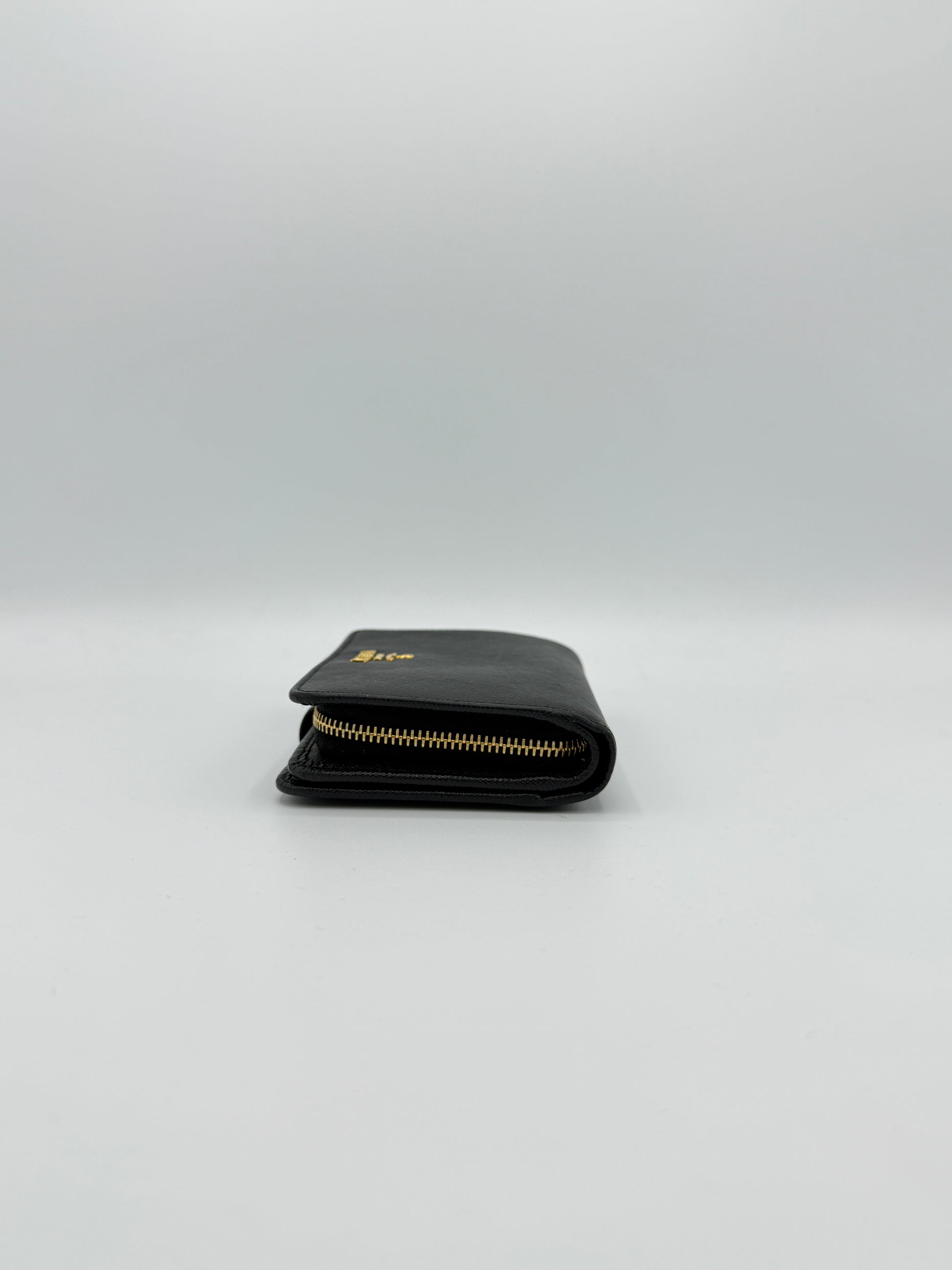 Prada Black Saffiano Snap Compact Wallet
