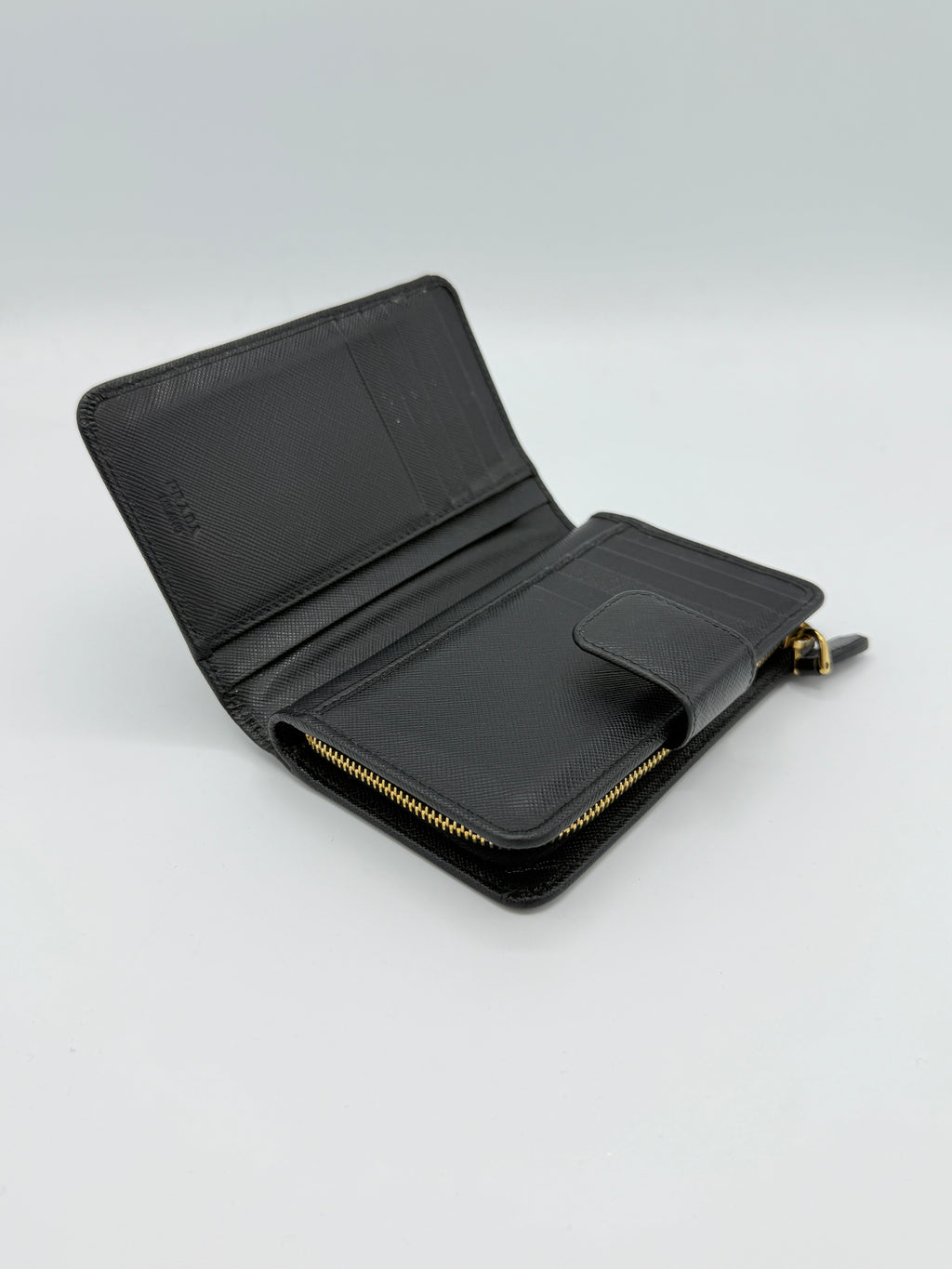 Prada Black Saffiano Snap Compact Wallet