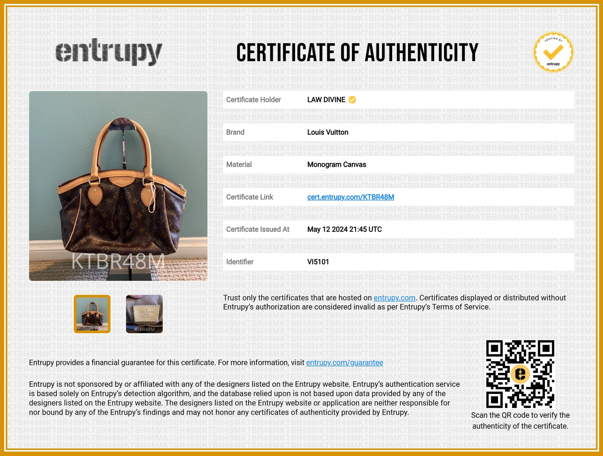 Louis Vuitton Tivoli Handbag Monogram Canvas PM