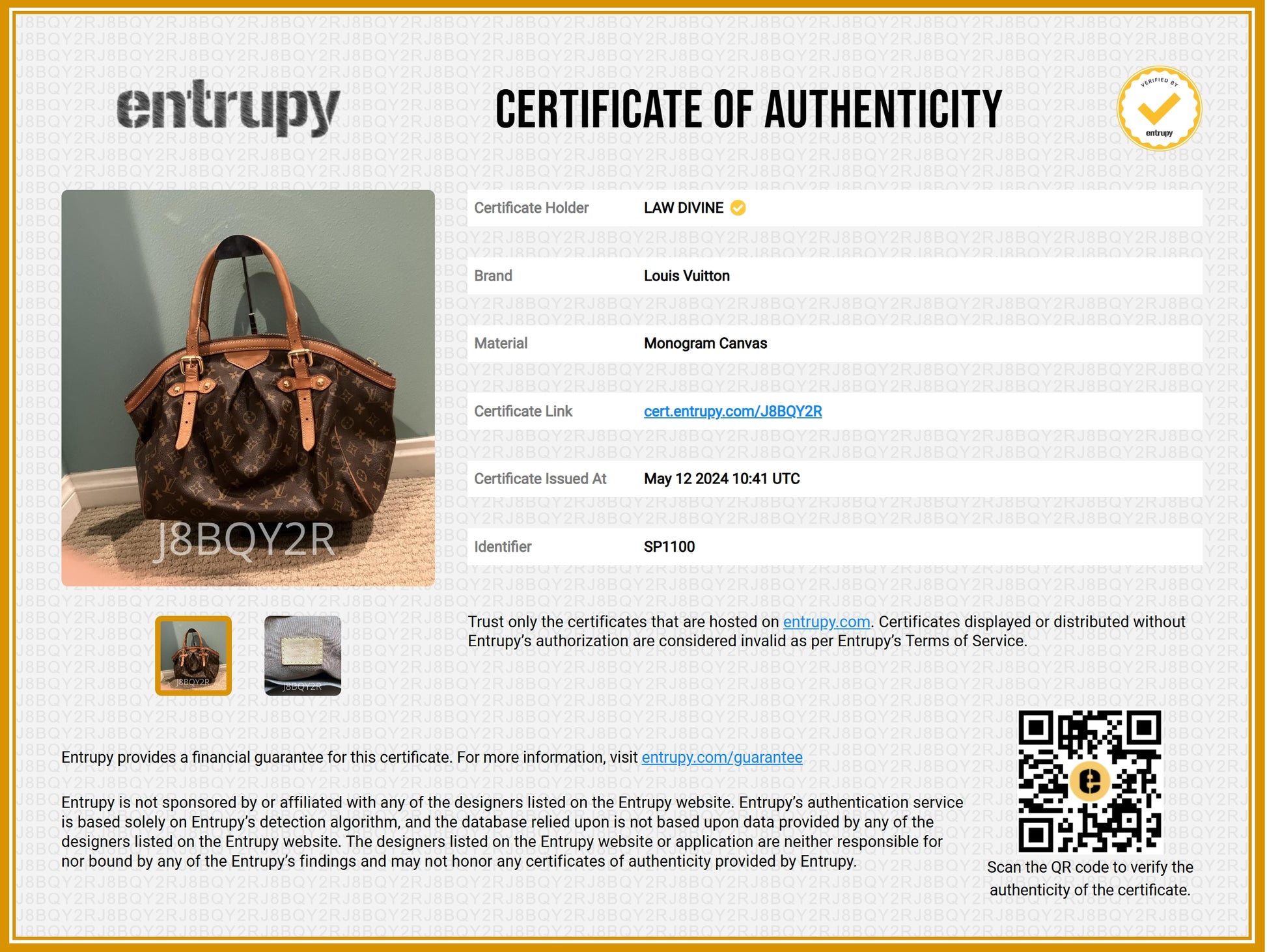 Louis Vuitton Tivoli Handbag Monogram Canvas GM