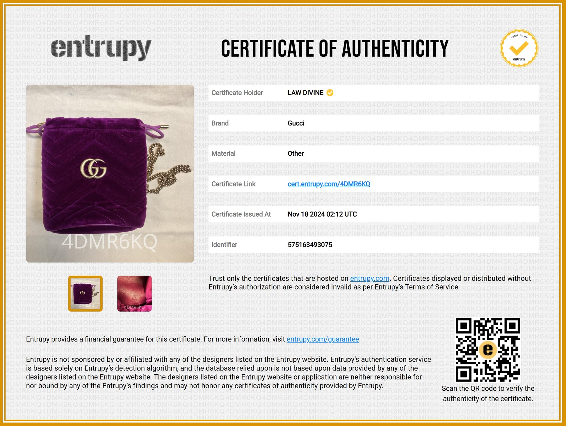 Gucci Marmont Velvet Bucket Bag