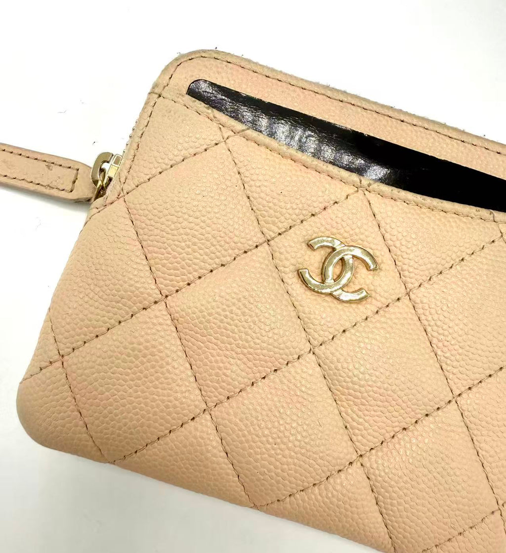 Square Zip Around Card Holder Wallet Quilted Caviar