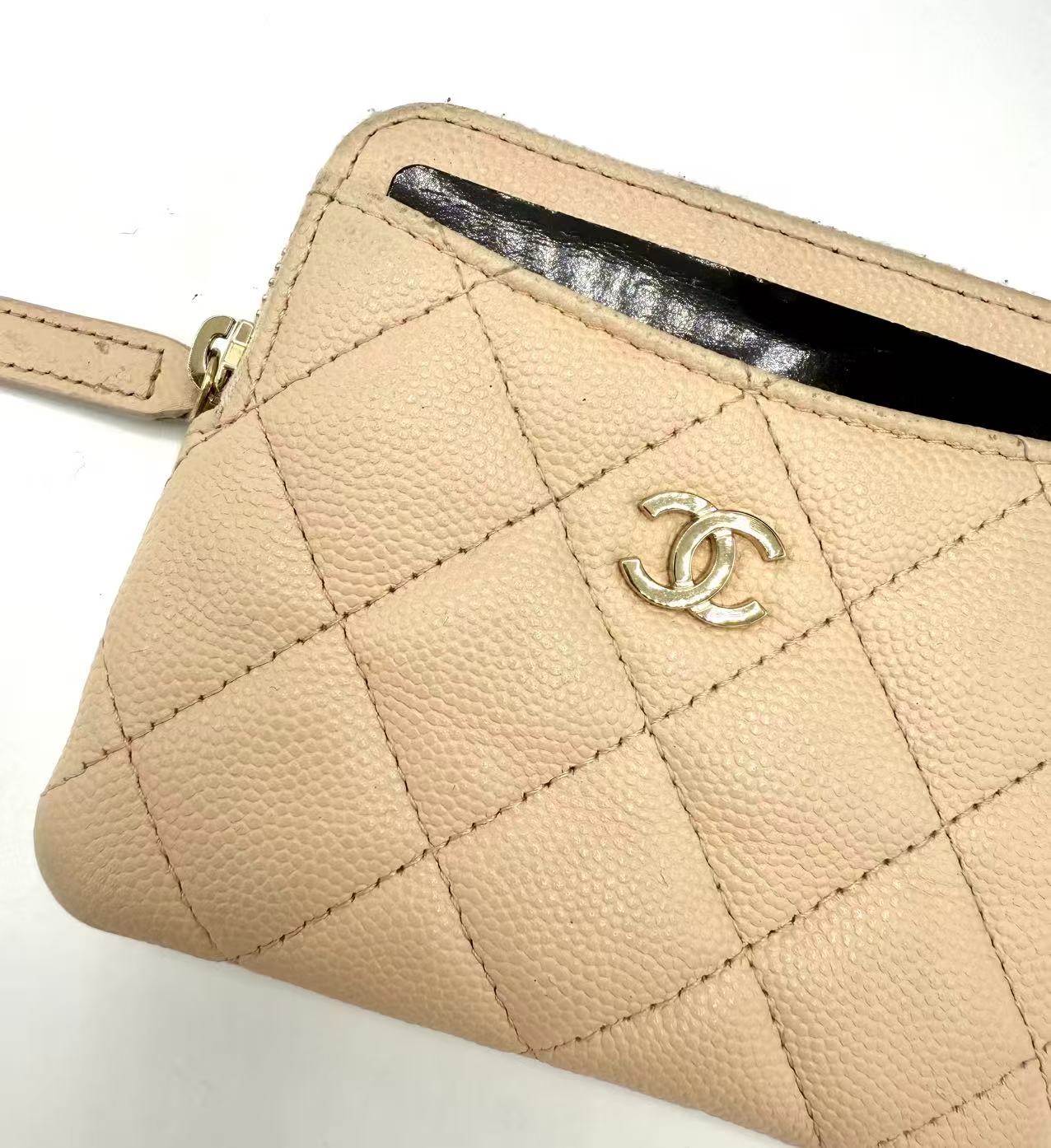 Square Zip Around Card Holder Wallet Quilted Caviar