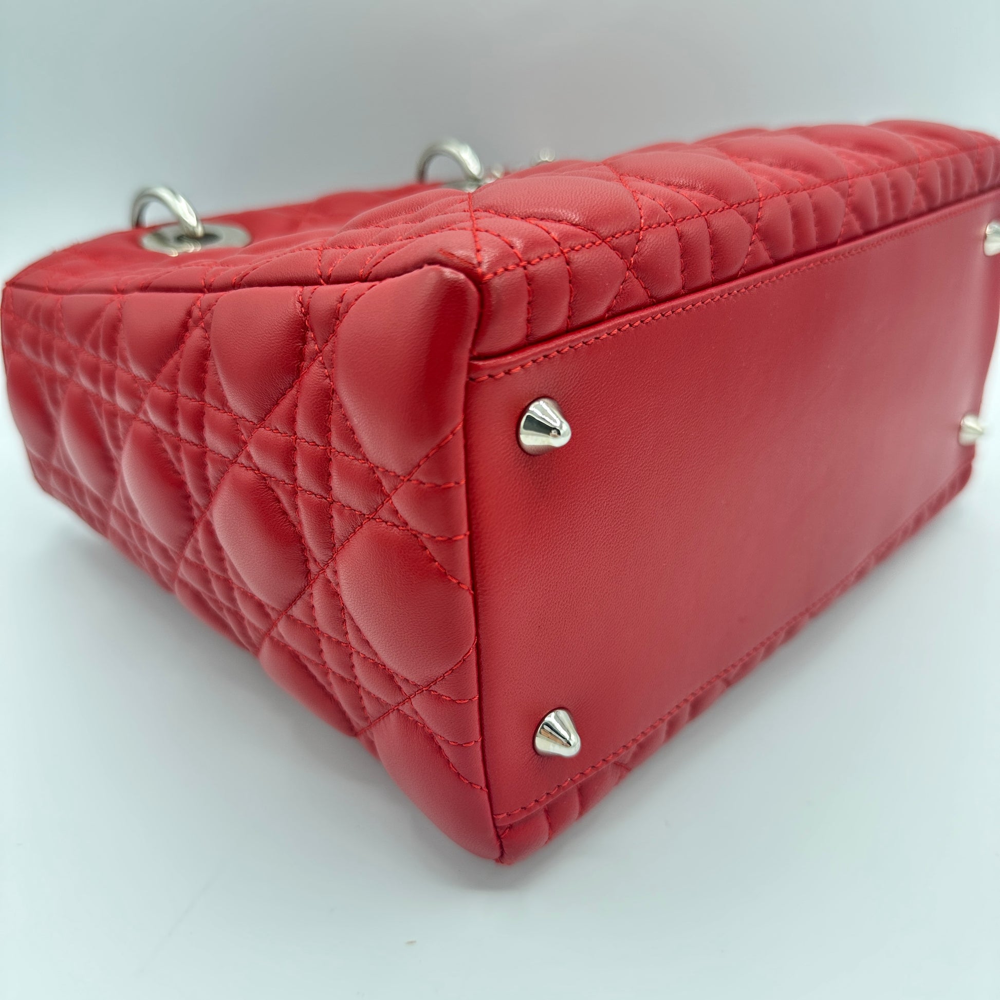 Christian Dior  Lambskin Cannage Medium Lady Dior Red