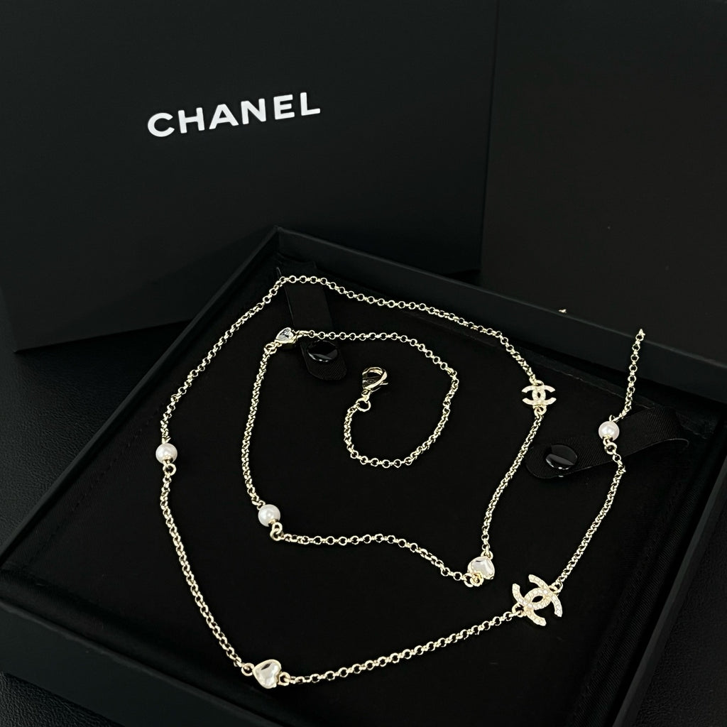 Vintage Allure Chain CC Long Necklace and Metal Twins LDJ4178