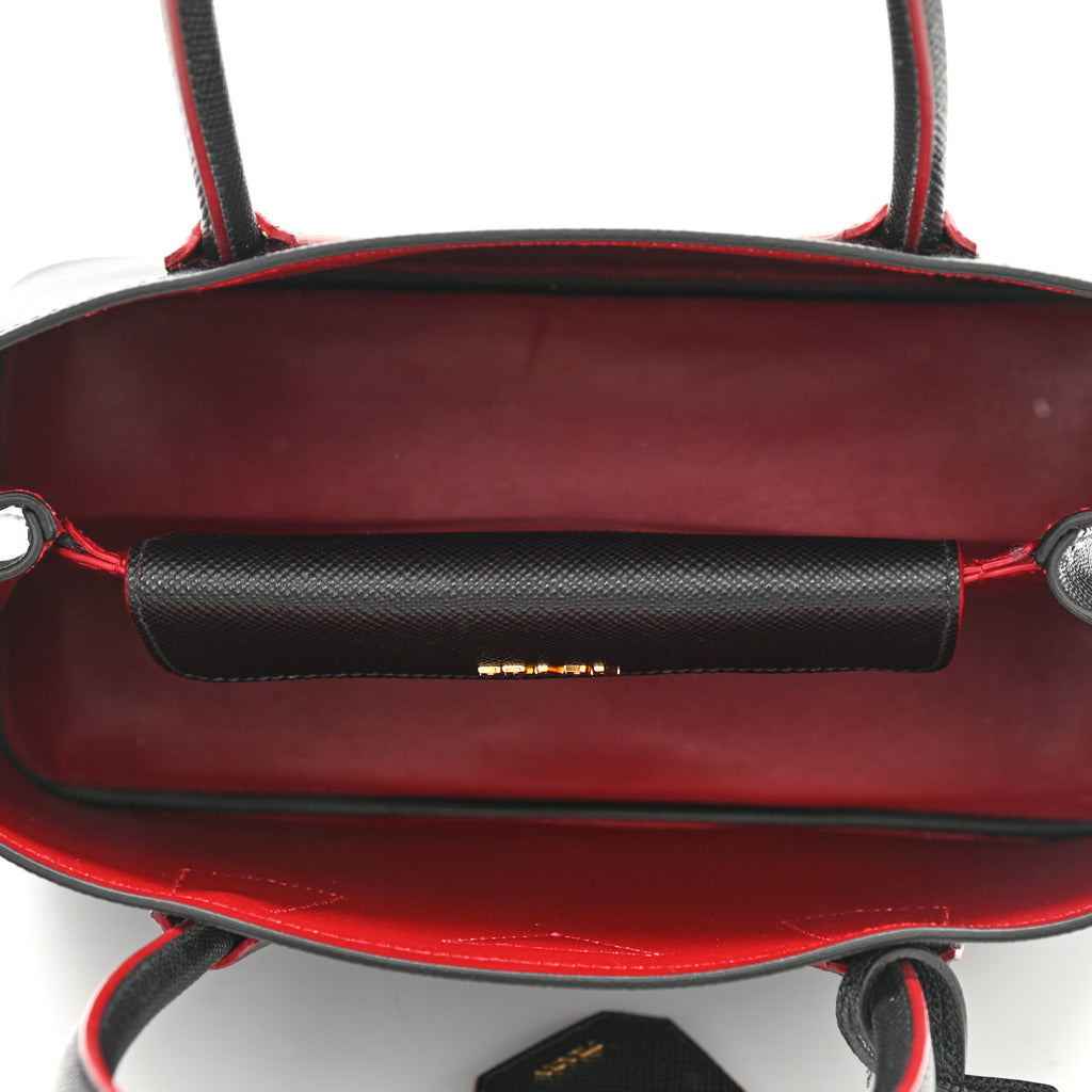 Black Saffiano Cuir Leather Medium Double Handle Tote twins