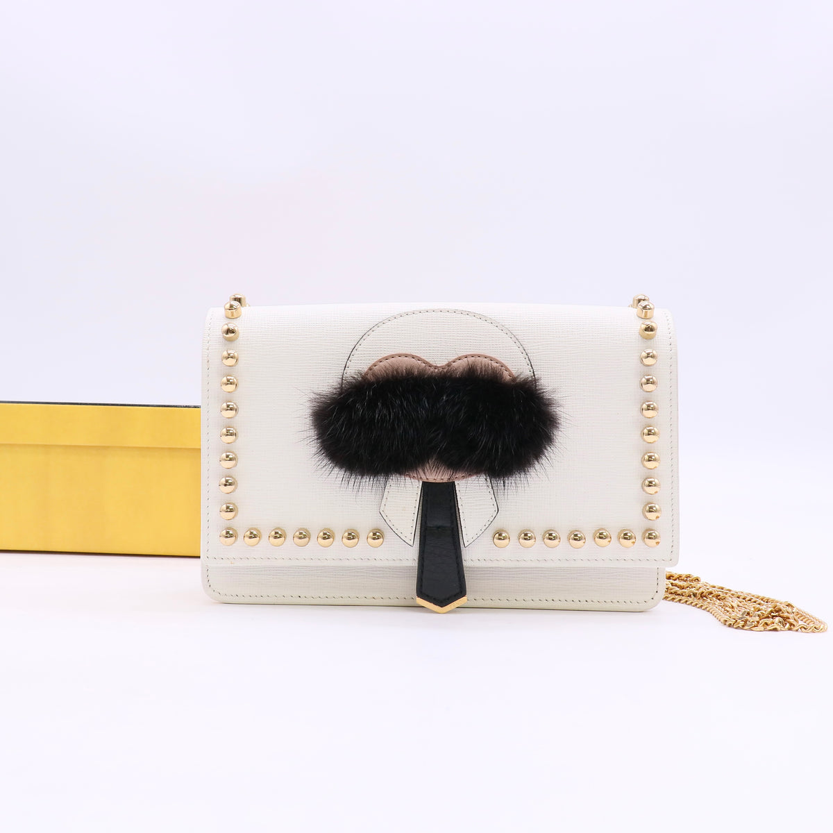 Fendi White Leather Karlito Mink Fur Crossbody Bag twins LDJ6599