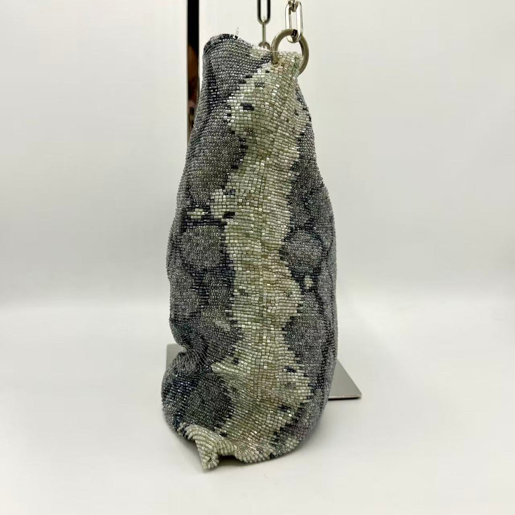 by Tom Ford Grey Snake Pattern Beaded Chain Flat Shoulder Bag