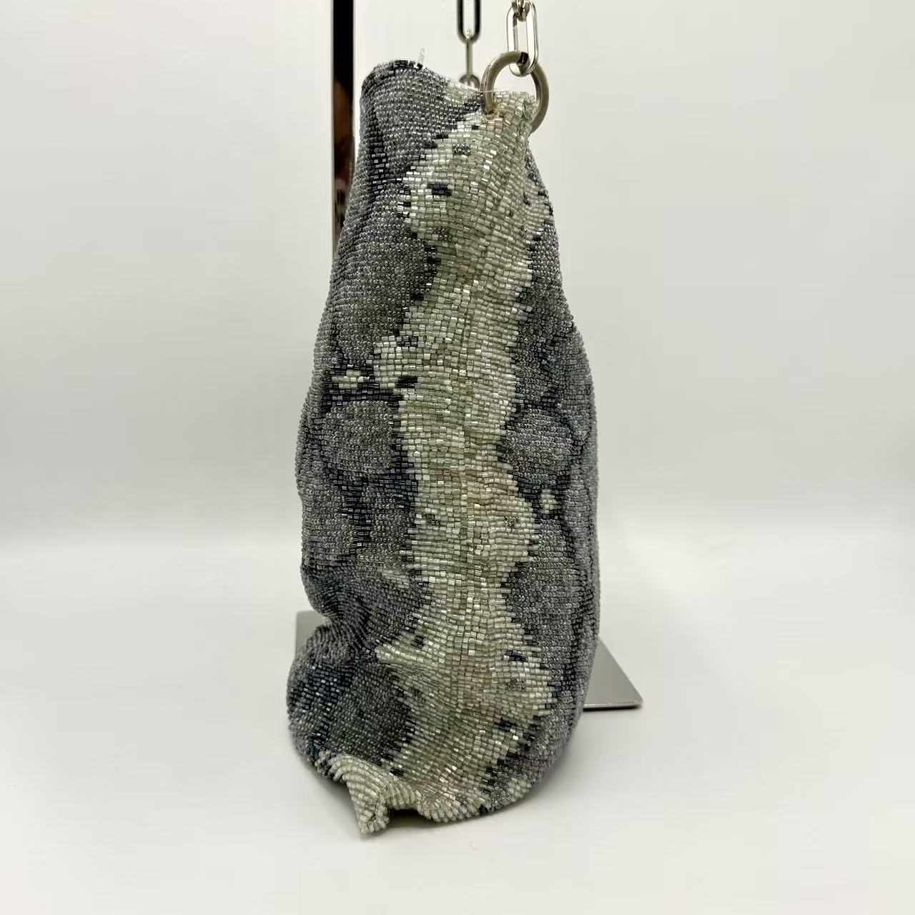 by Tom Ford Grey Snake Pattern Beaded Chain Flat Shoulder Bag