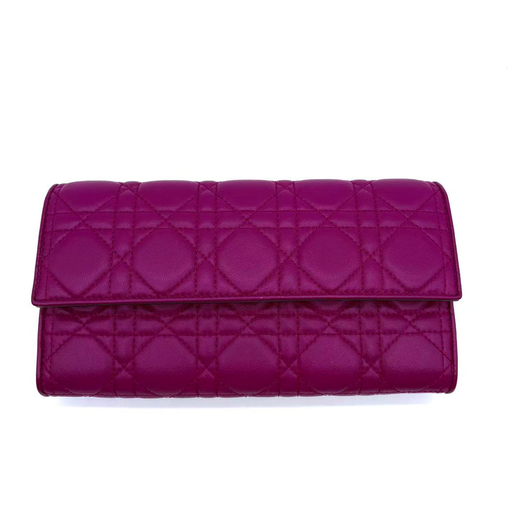 Lady Dior leather wallet on chain pink