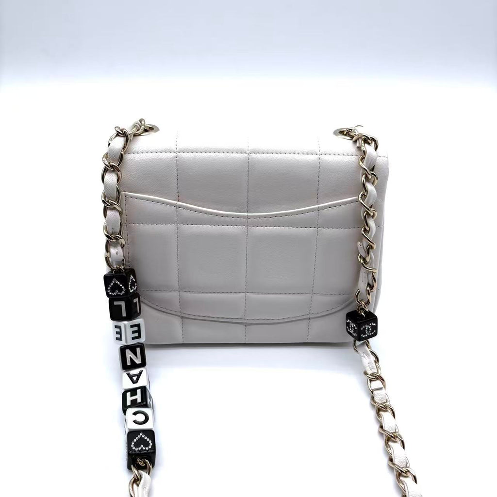 Lambskin Resin Crystal Square Quilted Mini Monacoco Flap White