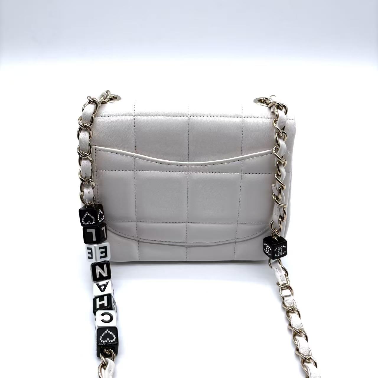 Lambskin Resin Crystal Square Quilted Mini Monacoco Flap White