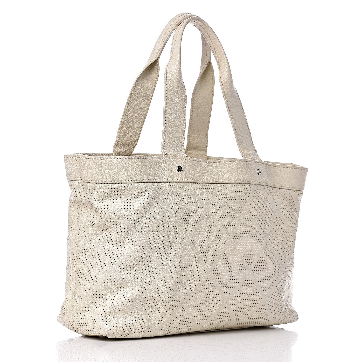 Goatskin Perforated Large CC Tote White