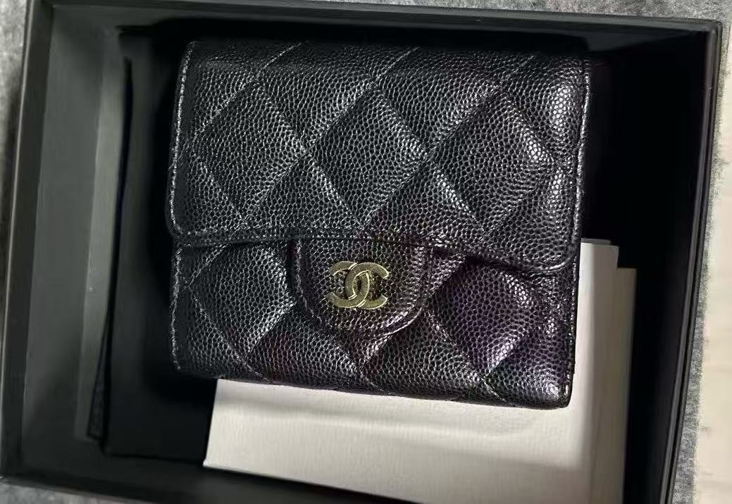 Chanel CC Compact Classic Flap Wallet Chevron Caviar Twins LDJ3174