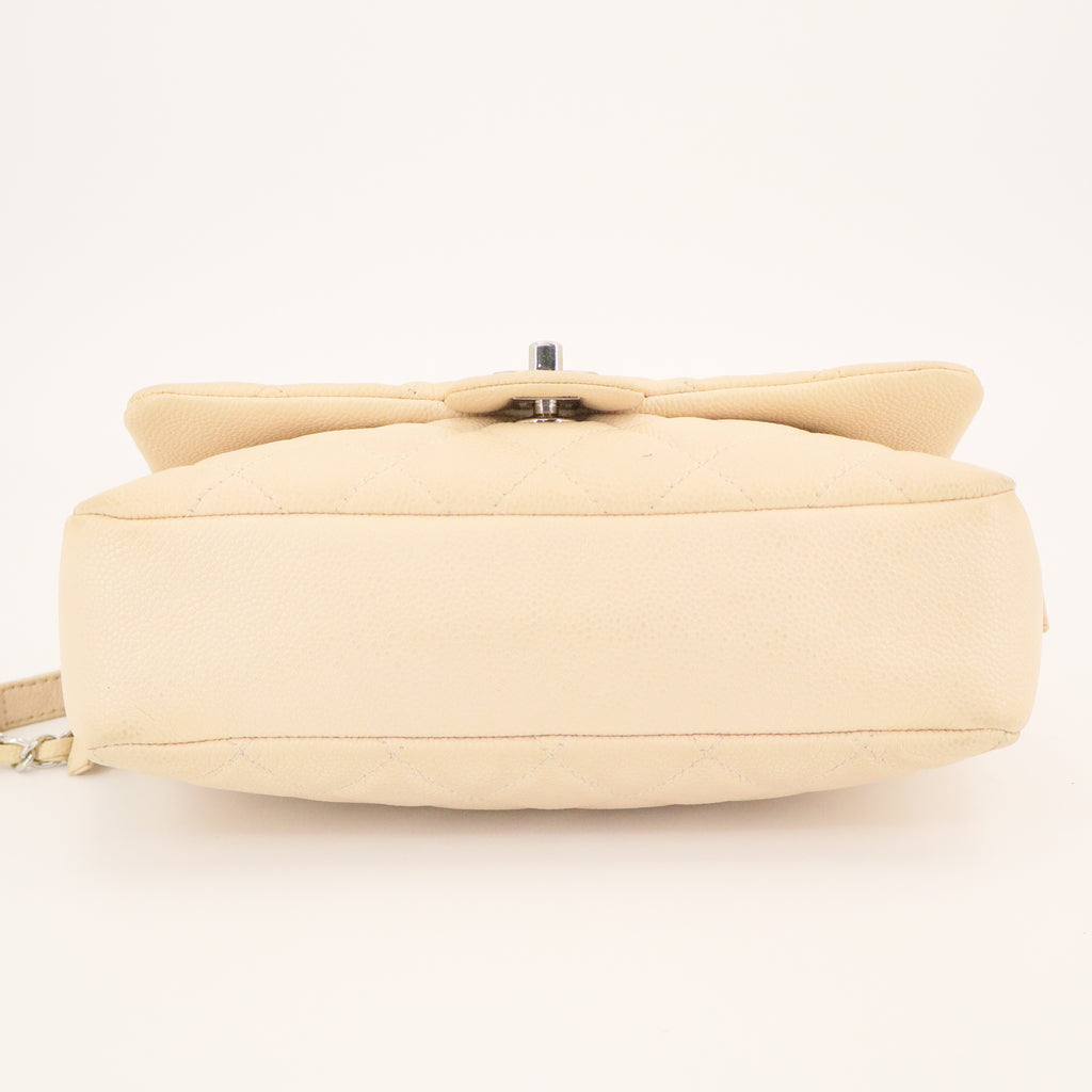 Beige Quilted Caviar Easy Flap Bag Silver Hardware twins