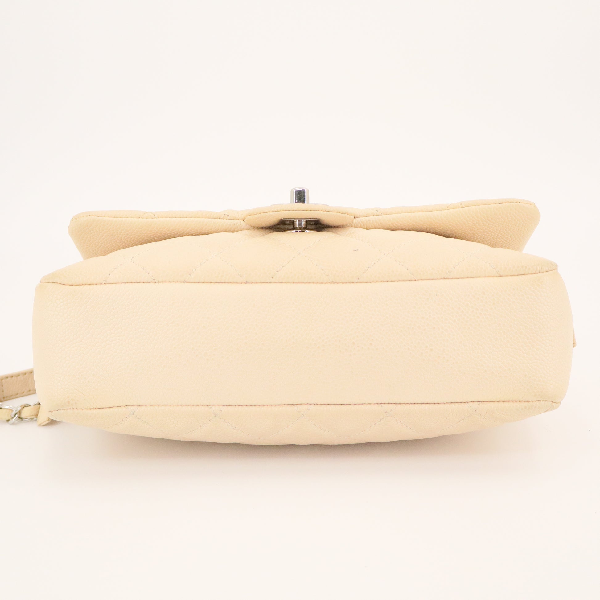 Beige Quilted Caviar Easy Flap Bag Silver Hardware twins