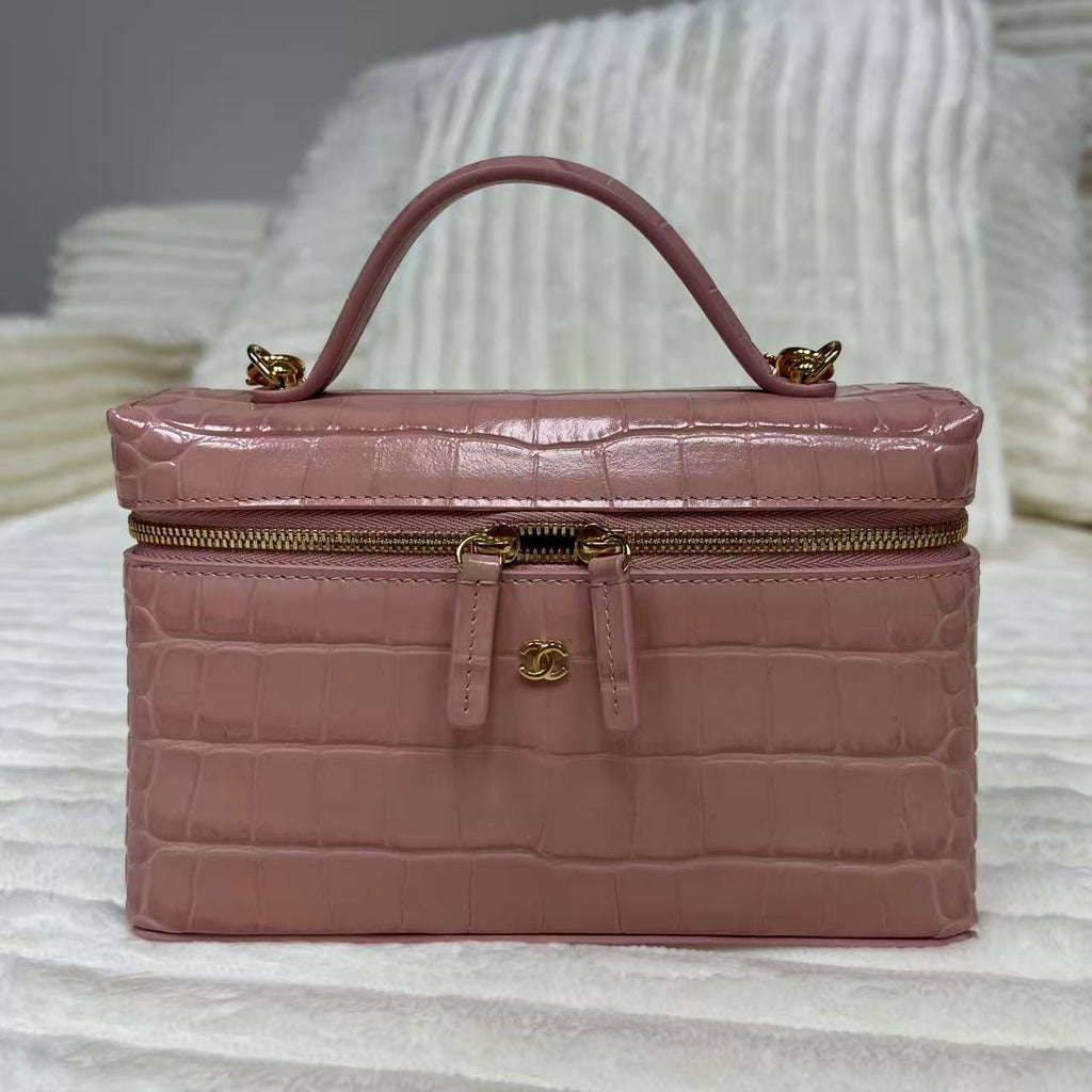 2026 Calfskin Slim Vanity Case With Chain Pink
