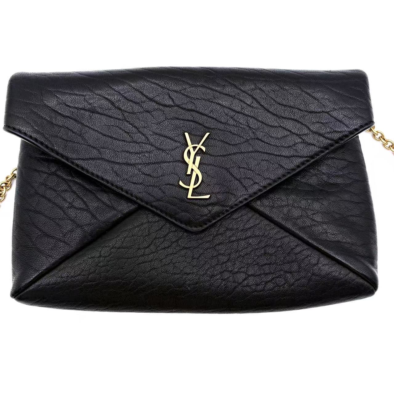 LDM-1499 Grained Lambskin Small Cassandre Chain Pouch Black