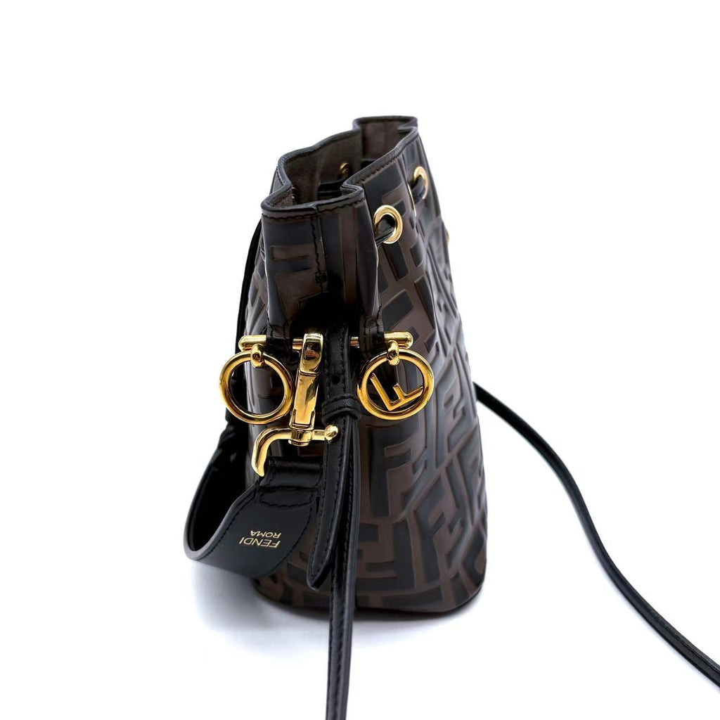 Vitello Liberty F is Fendi Bi-Color FF 1974 Embossed Mini Mon Tresor Bucket Bag Maya Black