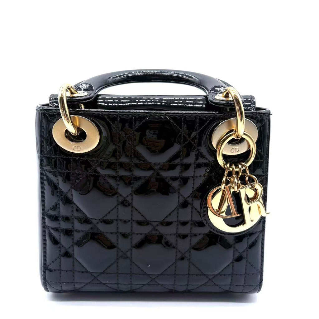 Lady Dior Chain Bag Cannage Quilt Patent Mini