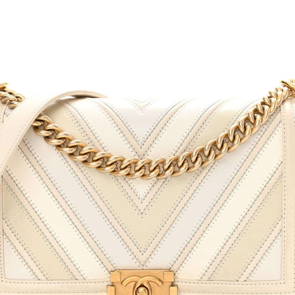 Caviar Suede Calfskin Chevron New Medium Boy Flap White twins